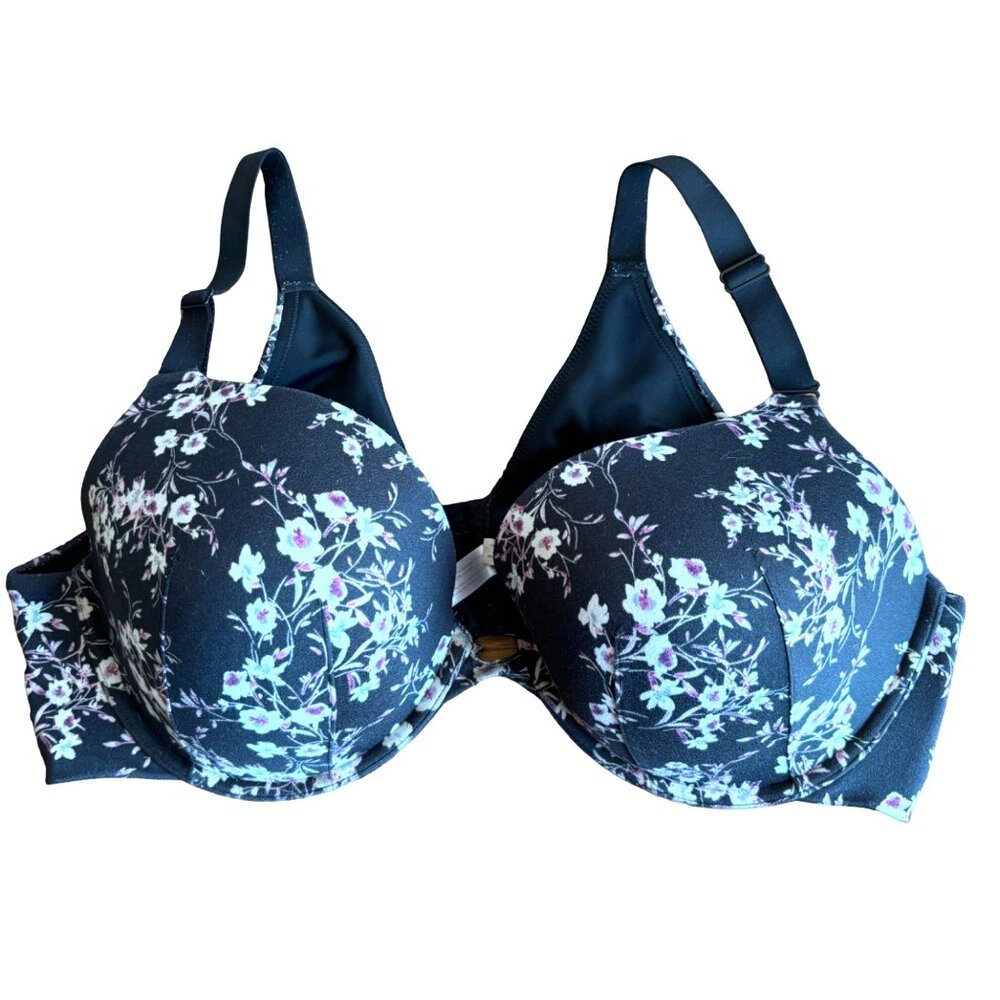 CACIQUE Black Boost‎ Plunge Floral Patterned Bra Size 44 D